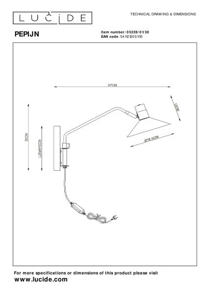 Lucide PEPIJN - Lámpara de pared - 1xE14 - Negro - técnico